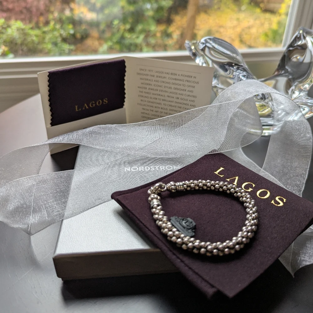 LAGOS 925 Silver Caviar Beaded Bracelet with LAGOS Pouch/Jewelry Cloth NEW!💖 - Picture 1 of 6